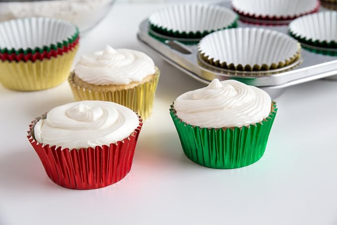 Fox Run Christmas Foil Muffin and Cupcake Liners, Set of 45 Standard Size Wrappers