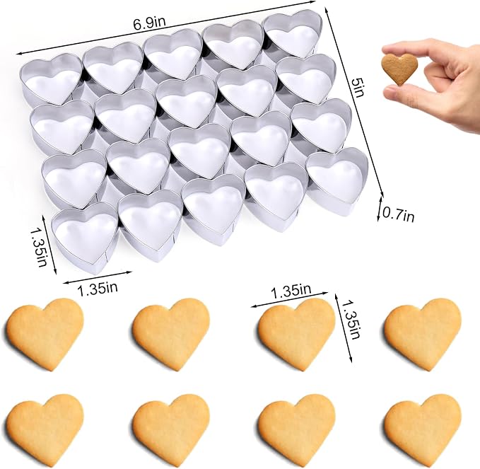 AIERSA Mini Heart Cookie Cutter, 20 Cavity 1.3 Inch Small Tiny Heart Shaped Cookie Cutters for Mother’s Day Valentine’s Day Wedding Baking, Stainless Steel