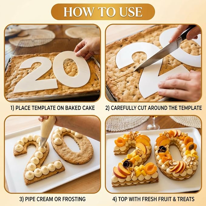 Number Cake Mold ， 0-8 Plastic Cake Stencils Flat Numerical Baking Forms for DIY Cakes Cookies（9 Pieces 10 Inch）