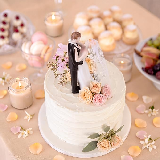 Remerry 4.5" Wedding Bride and Groom Cake Topper Vintage Elegant Wedding Cake Topper Couple Figurine Novios Para Pastel for Engagement Romantic Funny Couple Statue Anniversary (Adoring Gaze,White)