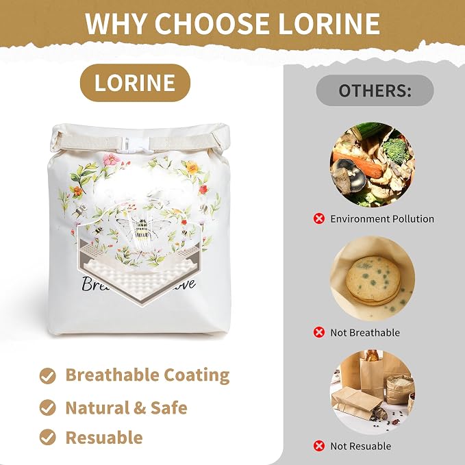 lorine Beeswax Bread Bags for Homemade Bread & Sourdough –17"×13" 2PC XL Eco-Friendly, Natural Food-Safe Storage Bag to Sourdough Bags with Sealing Zip to Keep