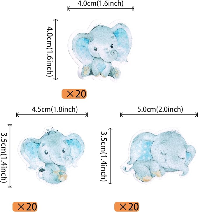 60 PCS Edible Blue Elephant Cupcake Toppers It's a Boy Baby Shower Cupcake Picks Edible Elephant Cake Decorations for Elephant Theme Baby Shower Kids Boys Birthday Party Food Decorations Supplies