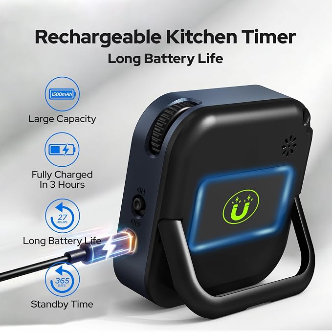 Visual Timer for Kids with Color Display Kitchen Timer 1500mAh Battery | Memory Function Scroll Wheel Control, Magnetic Back with Stand, Up to 12h59m Countdown, Kitchen, Study & Classroom