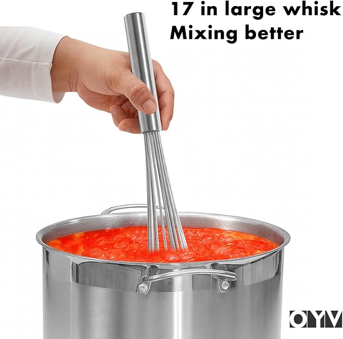 OYV 18/10 Stainless Steel Large Whisk, 17" Commercial Heavy Duty Whisk for Whipping Eggs, Mixing Batter, Making Sauces, Long Wisk Dishwasher Safe