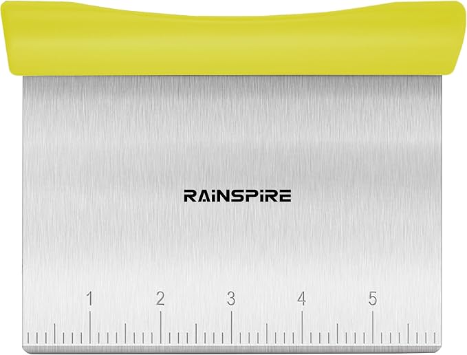 Upgraded 304 Stainless Steel Multi-Purpose Bench Scraper with Measurement Marks, Dishwasher Safe, Dough Cutter for Pizza, Bread and Cookie Dough Vegetable Chopper, Baking Supplies, Yellow