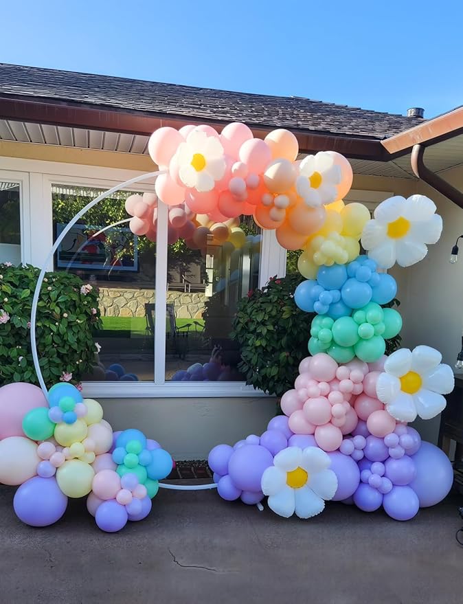 Daisy Balloon Arch Garland Kit - 131 Pcs Pastel Rainbow balloon arch kit with Daisy Balloons, for Birthday Party, Baby Shower, Flower Themed Party Decorations