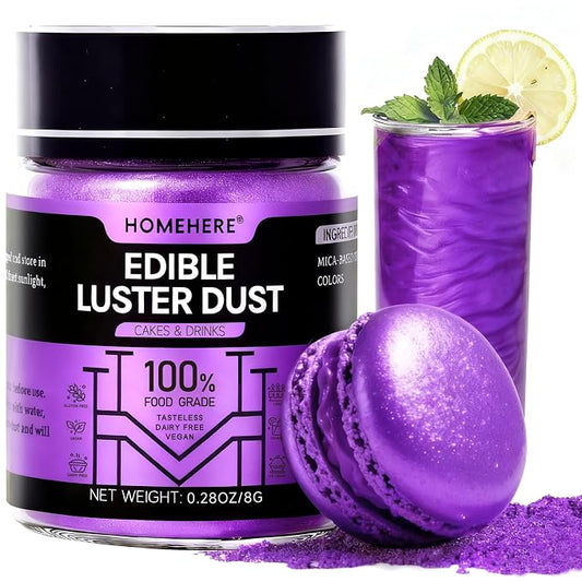 HomeHere Edible Luster Dust Food-Grade Glimmer Powder Glitter for Cake Decorating 8g, Edible Sprinkle Glitter for Cocktails Drinks Baking Candy Dessert Chocolate Vegan Tasteless