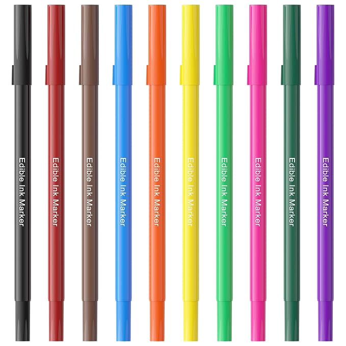 Jewem Edible Markers for Cookie Decorating,10Pcs Ultra Fine Tip(0.5mm) Food Coloring Pens, Upgrade Double Side Food Grade Pens for Decorating Fondant Cakes, Easter Eggs, Frosting, Macaron,Halloween and Christmas Gifts