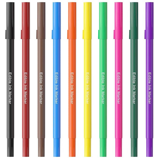 Jewem Edible Markers for Cookie Decorating,10Pcs Ultra Fine Tip(0.5mm) Food Coloring Pens, Upgrade Double Side Food Grade Pens for Decorating Fondant Cakes, Easter Eggs, Frosting, Macaron,Halloween and Christmas Gifts