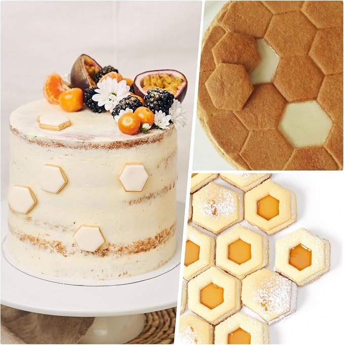 5PCS Hexagon Cookie Cutter Set, Stainless Steel Hexagon Shapes Biscuits Cookie Cutter, 5 Sizes Geometric Biscuit Cutters for Biscuits, Cake and Sandwiches Shapes (3.66/3.27/2.95/2.13/1.38 Inch)