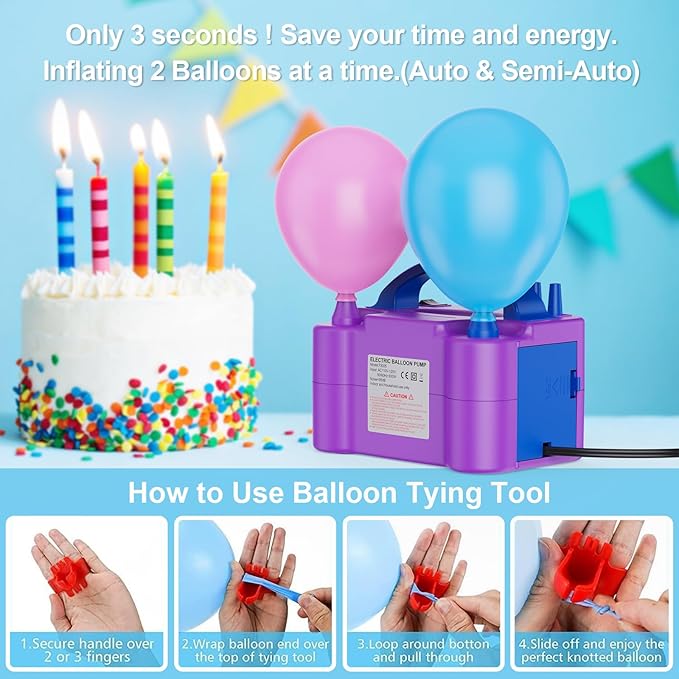 Electric Balloon Pump, Portable Electric Balloon Blower Machine Balloon Air Pump, Dual Nozzle 110V 600W Balloon Inflator for Party Decoration Christmas Birthday