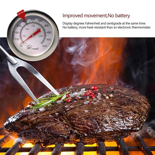 KT THERMO Deep Fry Thermometer with Instant Read,Dial Thermometer,6" Stainless Steel Stem Meat Cooking Thermometer,Best for Turkey,BBQ,Grill