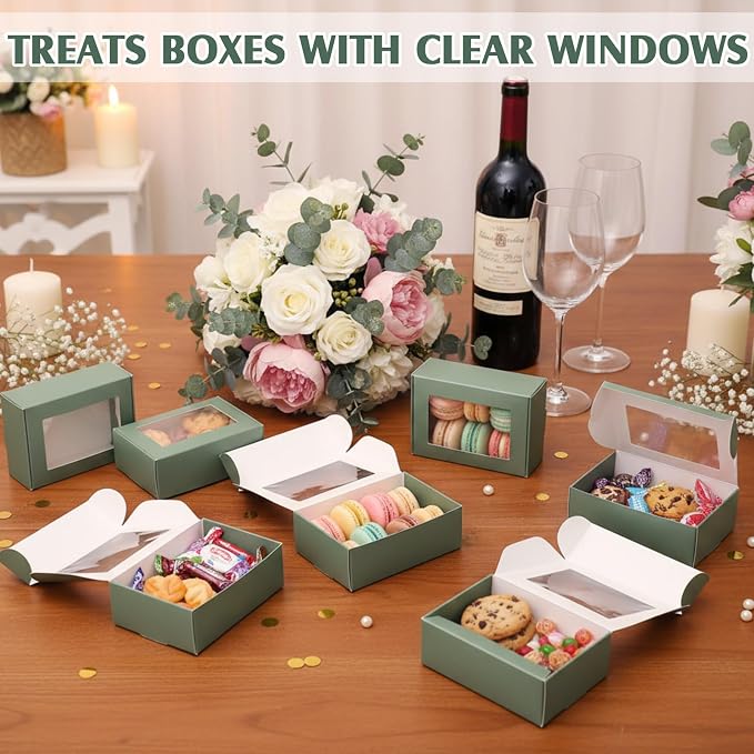 Zonon 30 Pcs Soap Boxes for Homemade Packaging, Mini Kraft Boxes with Window for Bakery Candy Soap Making Gift Packaging, 3.7x2.6x1.4 Inch (Sage Green)