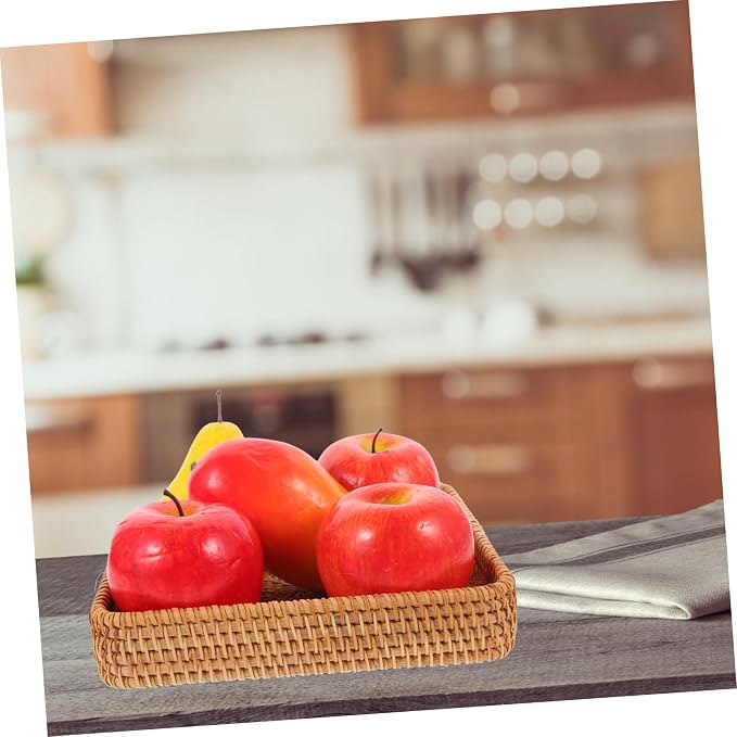 Zerodeko Rattan Storage Basket Handmade Woven Organizer for Fruits and Vegetables Uncovered Rattan Baskets for Home Decor and Sundries Storage