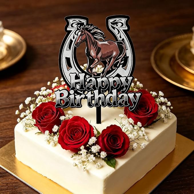Black Acrylic Horse Happy Birthday Cake Topper, Horse Theme Party Decoration for Boys, Girls, Men, Women & Kids Birthday Party Decoration Supplies (Design5)