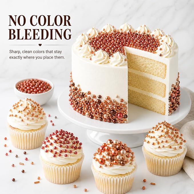 Confect Metallic Sprinkles Mix –Edible Pearl Dragees in Copper, Bronze & Rose Gold – Jimmies & Sparkling Sugar – Elegant Sprinkles for Cake & Cupcake Decorating- Vegan, Gluten-Free, Nut-Free, Soy-Free, Dairy-Free, Palm Oil-Free- 5 Oz