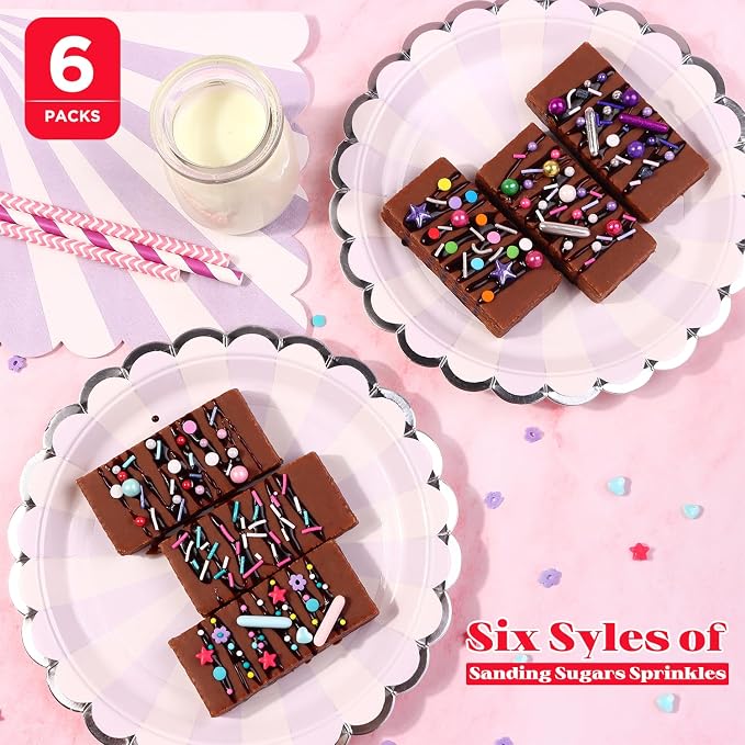 Sprinkles For Cake Decorating, Cupcake, Cookies, Ice Cream Topper, 6 Packs Purple Sprinkles, Pink of Assorted Sprinkles for Cake Baking, Perfect For Birthdays, Wedding