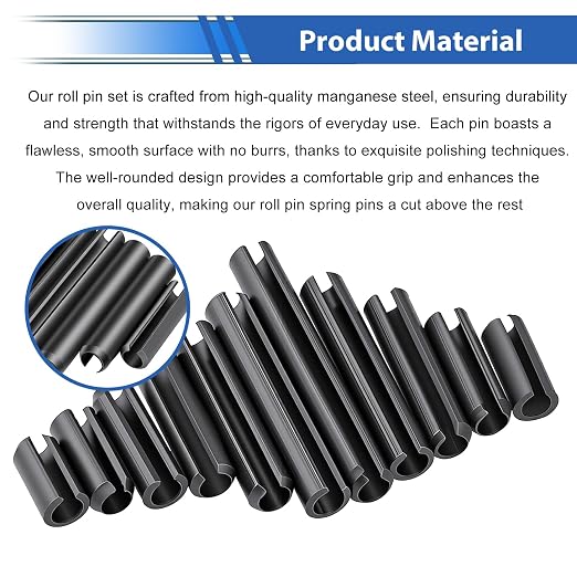 230Pcs Roll Pin Set SAE 1/16 5/64 3/32 1/8 5/32 3/16 7/32 1/4 5/16 3/8 Inch Roll Pins Assortment Kit for for Home Improvement Automotive Repair