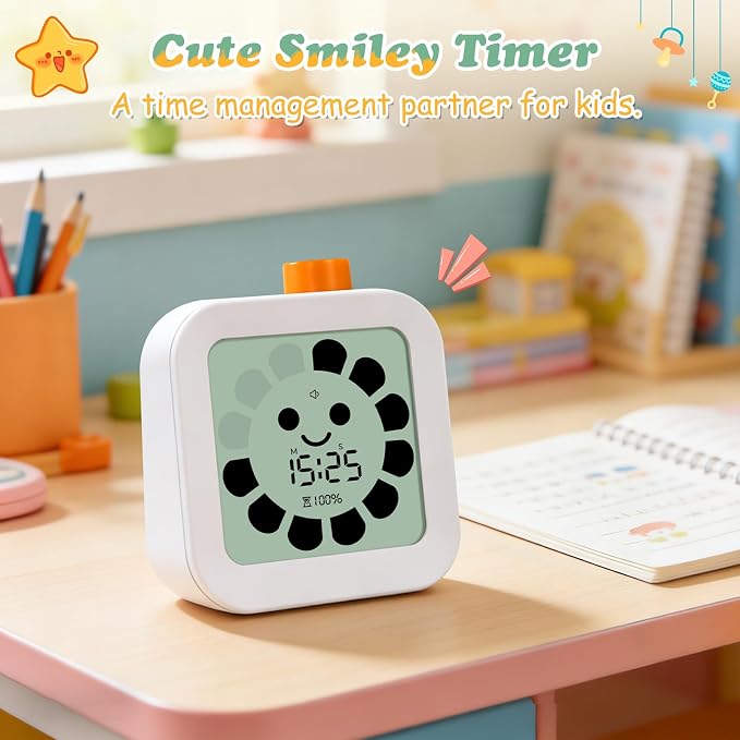 EooCoo School Supplies for Kids Visual Timer for ADHD & Autism, Digital Countdown Timer with Smiley Face-Style Visual Time Progress, Easy Time Management Tool, Classroom Learning & Home Daily Routines