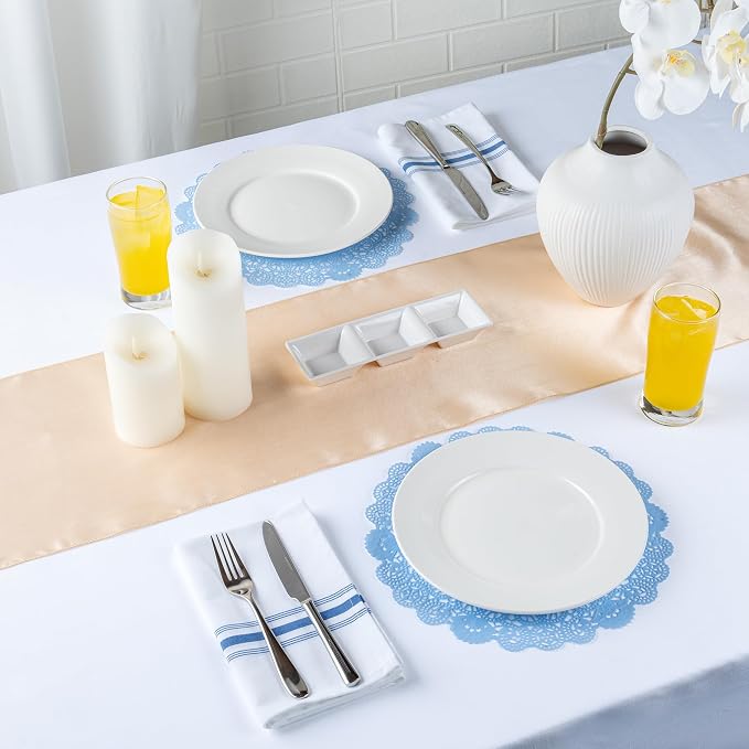 Restaurantware-Pastry Tek 12 x 12 Inch Paper Lace Doilies, 4000 Disposable Table Doilies - Elegant Lace Finish, Long Lasting, Sky Blue Paper Placemat, for Pastries, Cupcakes, Desserts