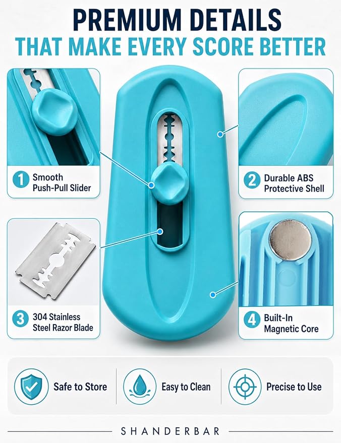 Magnetic Lame Bread Tool with Extractable Blade, Professional Bread Lame Sourdough Scoring Tool with Ergonomic Handle, Sourdough Scorer Knife for Homemade Baking, Includes 10 Replacement Razor Blades