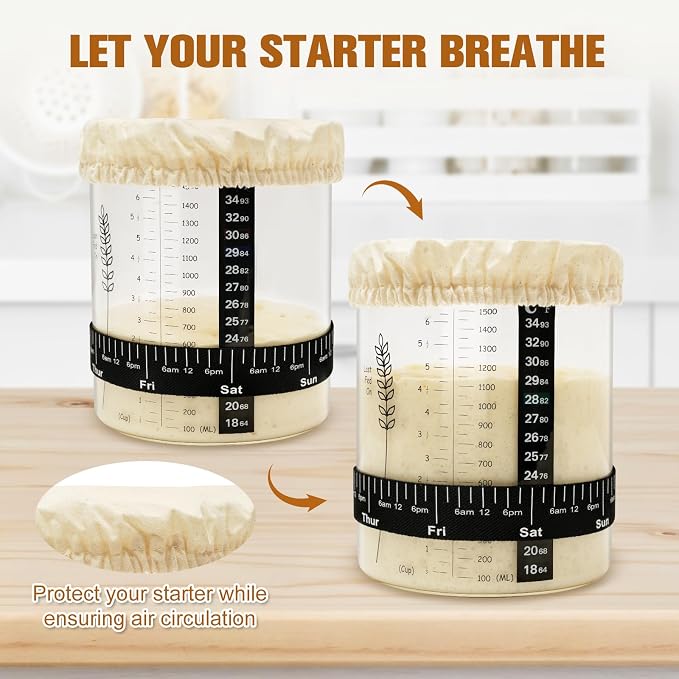 50oz Sourdough Starter Jar Kit, Wide Mouth Sourdough Starter Container for Perfect Sour Dough Bread, Extra-Large Capacity Sourdough Jar, Sourdough Kit(2 Pack)