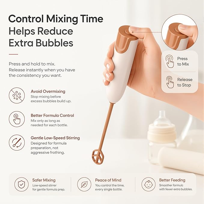 Handheld Electric Baby Formula Mixer with 2 Stirring Sticks, Battery Operated Bottle Mixer, Portable Low-Speed Stirrer for Baby Bottles, Formula, Protein Powder, Coffee, Home, Travel and Office Use