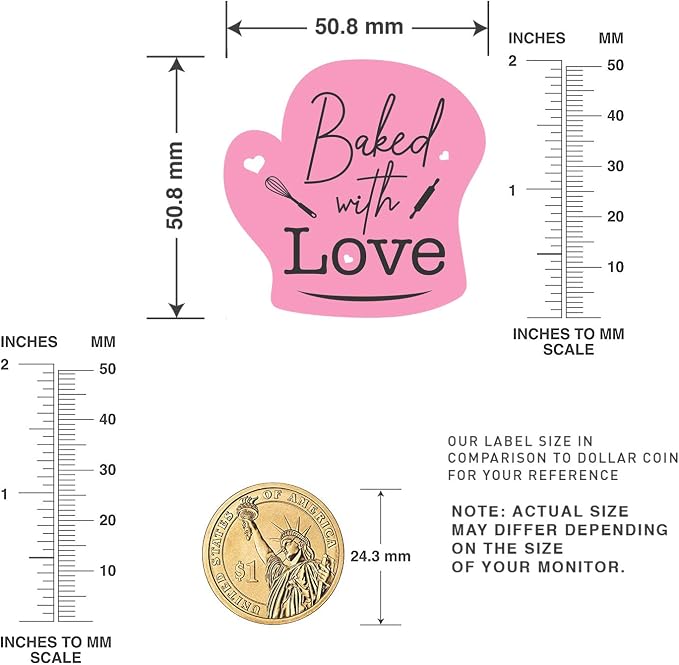 easykart labels 1500 Baked with Love Stickers in Sheets, Pink Color in Hand Gloves Die Cut Design | 2" x 2" Inch Size Highly Recommended for All Bakeries and Baked Products ..
