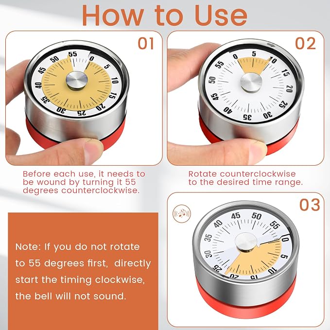 Relaxweex 6 Pcs 60 Minute Visual Timer Visual Kitchen Timer for Cooking Cook Timers Kitchen with Alarm Mechanical Class Timers for Desk Egg Countdown Chef Baking Office ADHD(Red Orange)