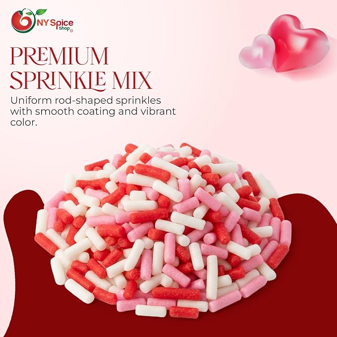 NY Spice Shop Red, White & Pink Sprinkles - 3.5 Ounce Red, White & Pink Sprinkles Decorative Sweet for Treats - Sprinkles for Cupcake, Cookies, Cakes & Dessert Decorating