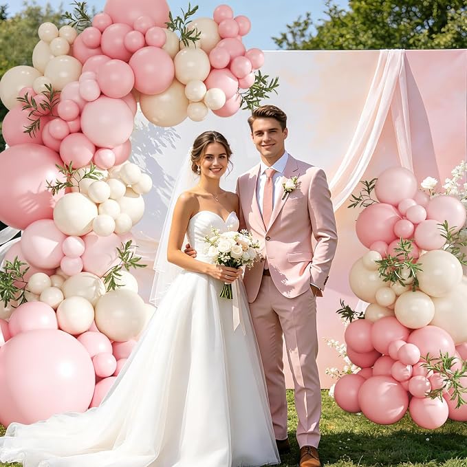 Pink Balloon Arch Kit 124Pcs Pink and White Balloon Arch Garland Kit Pastel Light Pink Sand White Balloons for Baby Shower Wedding Bridal Shower Anniversary Birthday Party Decorations