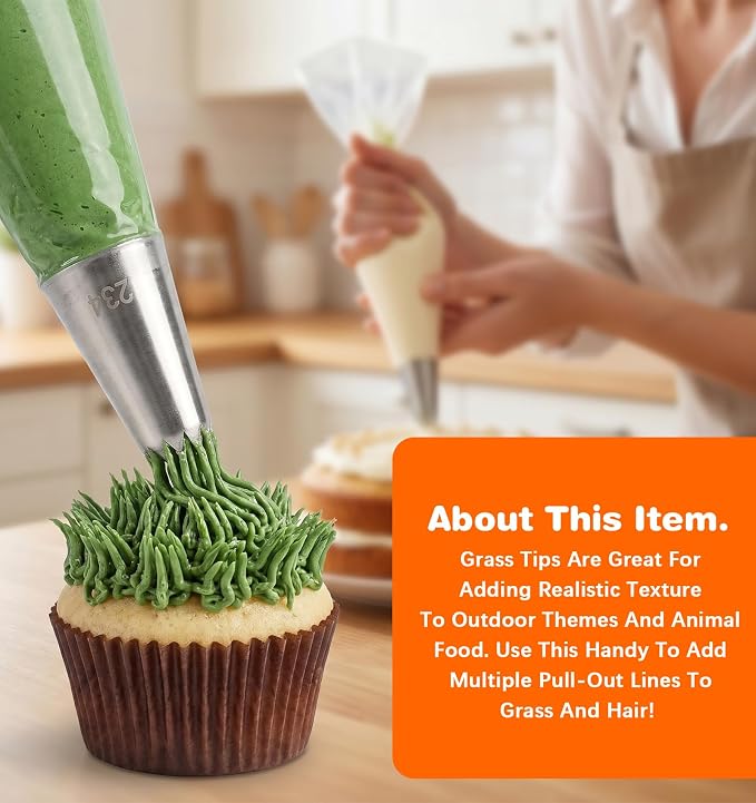 Grass Piping Tip, 3 PCS Stainless Steel Grass Tip for Cake Decorating with Multi-opening Design (No. 233/234/235)