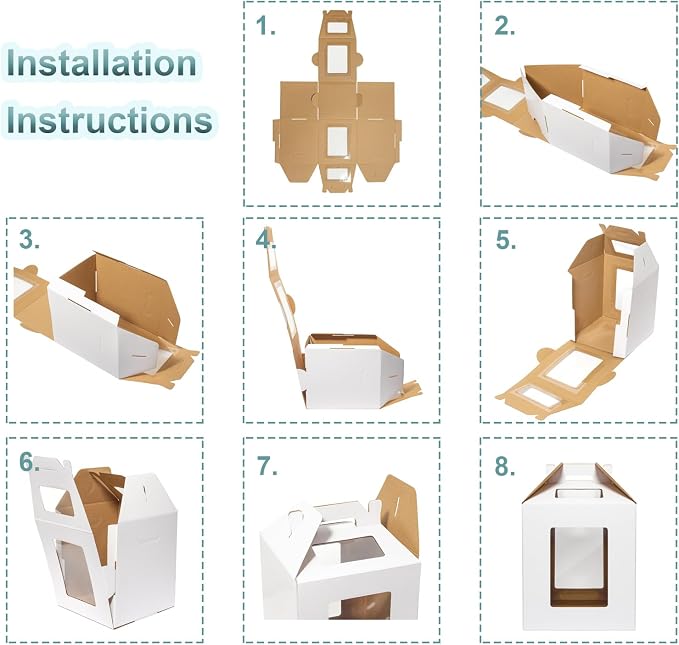 Wowxyz 3 Pack Tall Cake Boxes for Tier Cakes 12x12x14 Inch Disposable Layer Tall Baking Carrier with Window Large Tierd Bakery Take Out Transport Containers with Handle for Wedding, Birthday, Party