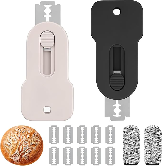 2 Pack Bread Lame Dough Scoring Tool Set, Professional Sourdough Scoring Tool & Bread Scorer with 10 Razor Blades, Finger Protectors Bread Razor for Artisan Baking Black/Pink