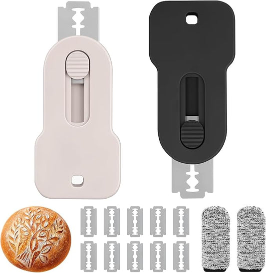 2 Pack Bread Lame Dough Scoring Tool Set, Professional Sourdough Scoring Tool & Bread Scorer with 10 Razor Blades, Finger Protectors Bread Razor for Artisan Baking Black/Pink