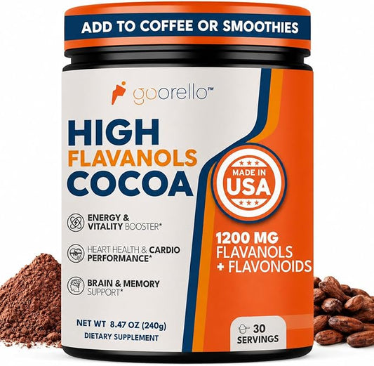 High Flavanol Cocoa Powder Supplement, Cocoa Flavanols & Flavonoids, 30 Servings to Support Heart Health, Blood Flow & Nitric Oxide, Dark Cocoa Flavor