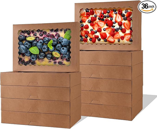 Cookie Boxes,9x6x2.5 Inch Large Bakery Boxes with Window for Pies Chocolate Strawberries Muffins Donuts Pastry Dessert Christmas (Brown, 9 * 6 * 2.5inch/36pcs)