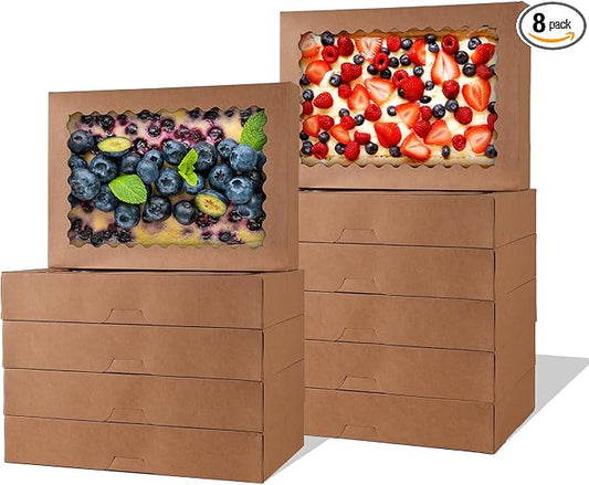 8pcs Cookie Boxes,14x10x2.5 Inch Large Bakery Boxes with Window for Pies Chocolate Strawberries Muffin Containers Donuts Pastry Dessert Tcoivs(Brown) (Brown, 14 * 10 * 2.5inch/8pcs)