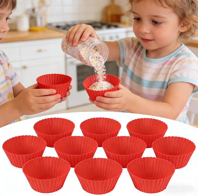 Silicone Muffin Pans for Baking Reusable & Non-stick Silicone Muffin Cupcake Liners Set 12 Pack Red