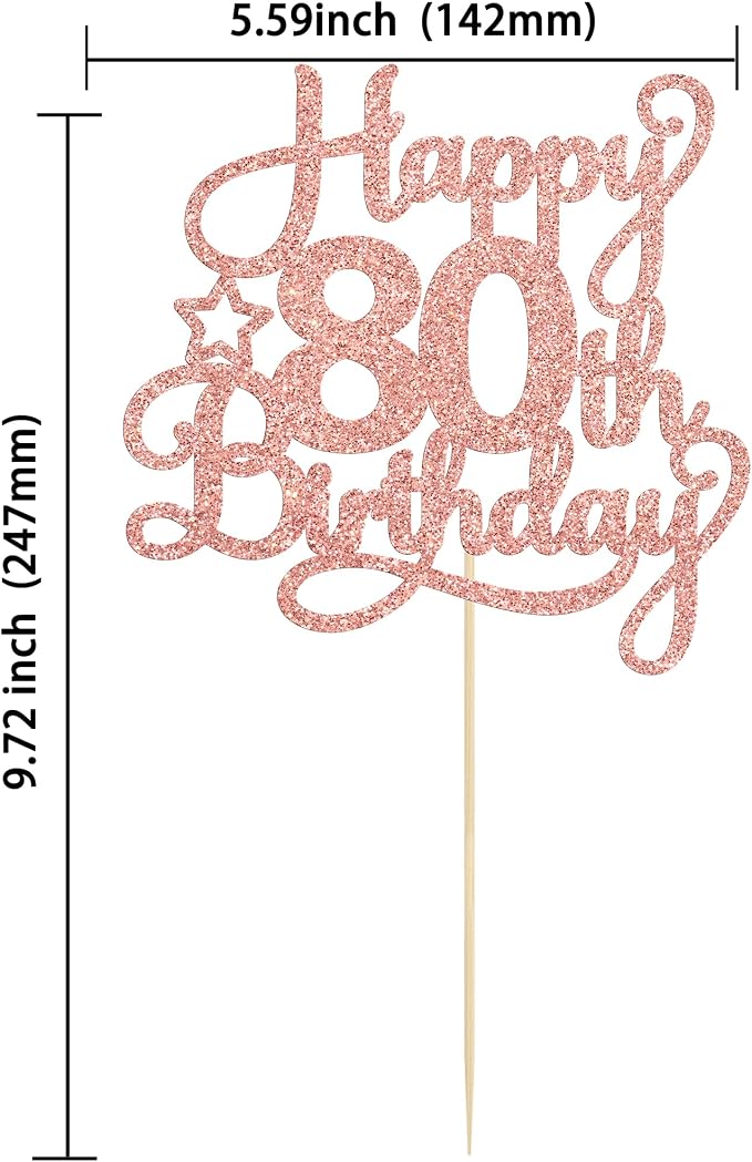 1 Pack Happy 80th Birthday Cake Topper Rose Gold Glitter 80 & Fabulous Cheers to 80 Years Old Birthday Cake Pick for Celebrating 80th Birthday Anniversary Party Cake Decorations Supplies