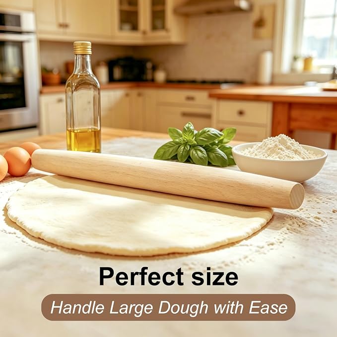 Syn-zer 17 Inch French Rolling Pin, Solid Beech Wood | Tapered Design, Non-Stick, Easy to Clean, Ideal for Baking Pie Crust, Pizza Dough, Fondant & Cookie Dough