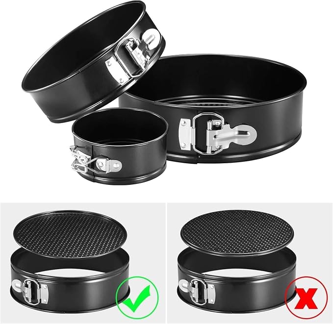 Set of 3 Round Non-Stick Springform Cake Pans with Removable Bottom, Leak-Proof Hinged Baking Molds for Cheesecake and Sponges (3)