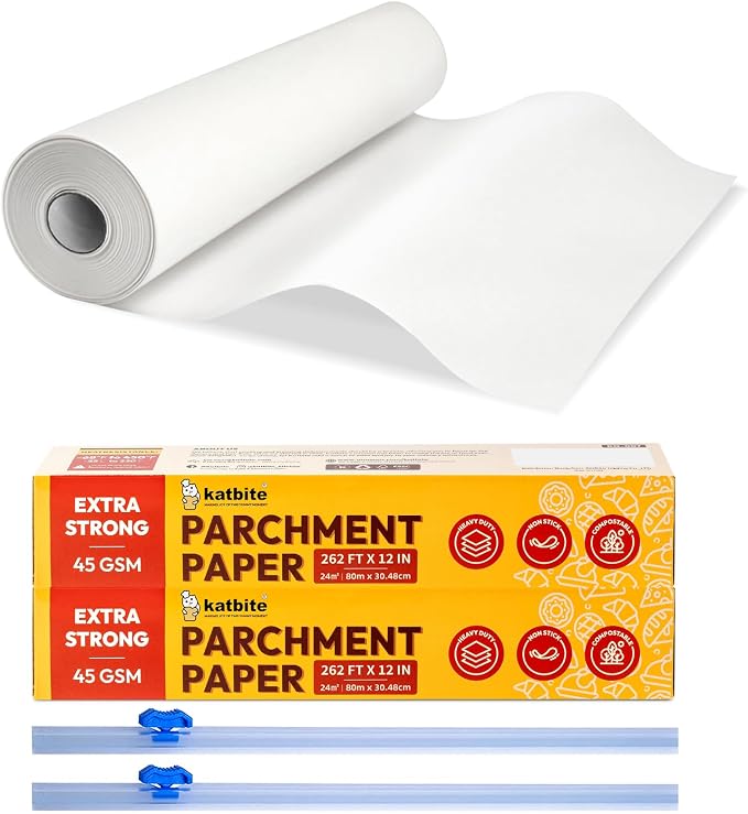 Katbite Heavy Duty Parchment Paper Roll for Baking, 12 in x 524 ft Non-Stick Baking Paper for Cooking, Baking Cookies, Grilling, Air Fryer and Steaming