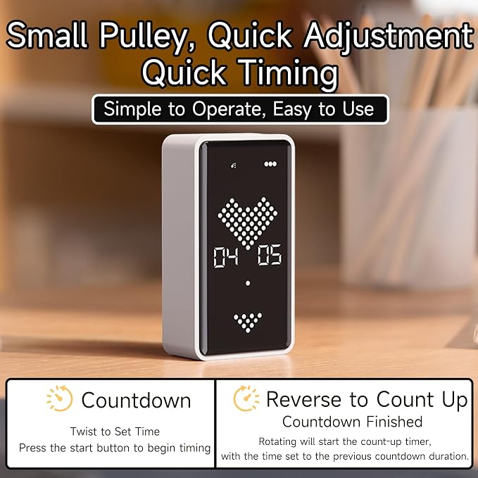 Visual Timer, Rechargeable Digital Hourglass Timer with LED Display | Large display, magnetic back and adjustable volume for classroom, kitchen, fitness, study and kids learning