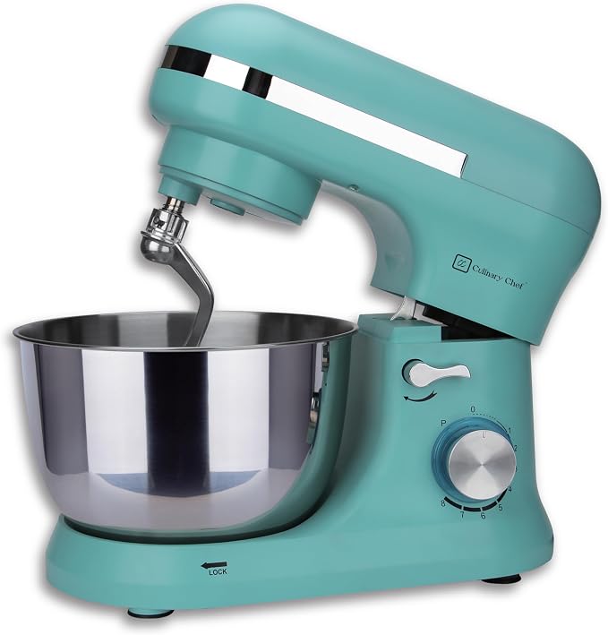 CULINARY CHEF 4.5L Stand Mixer with Stainless Steel Bowl, Tilt-Head Kitchen Electric Mixer with Dough Hook, Mixing Beater and Whisk, Splash Guard, Blue
