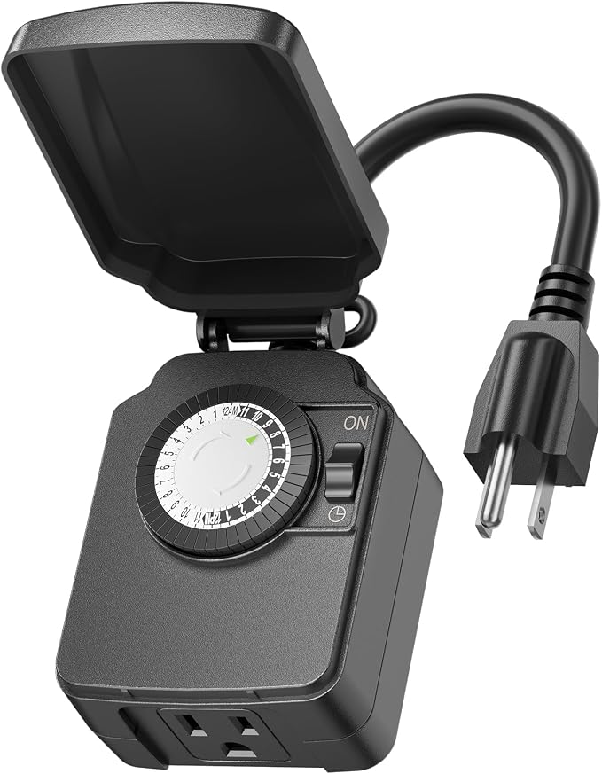 BN-LINK 24 Hour Heavy Duty Mechanical Timer, Outdoor Timer Outlet Waterproof with 30 Minutes Intervals, 1 Grounded Outlets for Christmas Lights Pool Pump,15A 1/2HP, ETL Listed