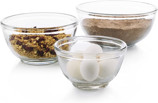 Libbey Baker's Basics 3-Piece Glass Mixing Bowls Set - Clear Bowls for Baking, Prep, Serving & Storage - Microwave, Oven, Freezer and Dishwasher Safe