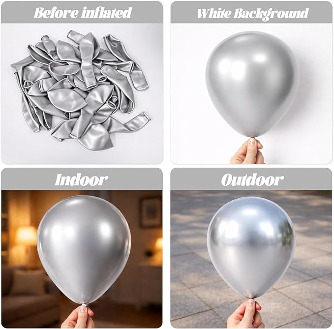 Voircoloria Metallic Silver Balloons, 66pack 12inch Chrome Silver Latex Party Balloons for Graduation, Wedding, Birthday, New Year, Baby Shower, Anniversary, Holiday Party Decorations