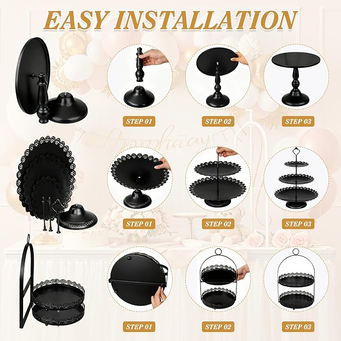 HAISIWLKJ 10 Pcs Black Cake Stand Set Metal Cupcake Stands, Multiple Styles Dessert Display Tower for Candy Fruit, Cake Serving Trays for Birthday, Wedding, Anniversary, Baby Shower, Engagement Party
