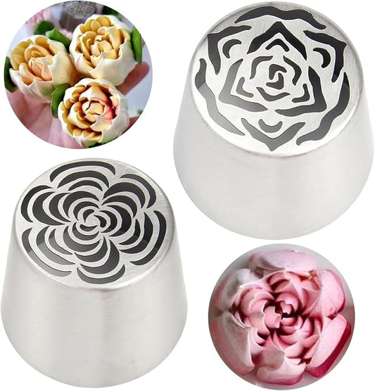 BENBOR 2PCS Russian Piping Tips,Flower Frosting Nozzles Icing Tips,Stainless Steel Rose Floral Piping Nozzles,Cake Decorating Nozzles Kitchen Gadgets for DIY Cupcakes Dessert Silver